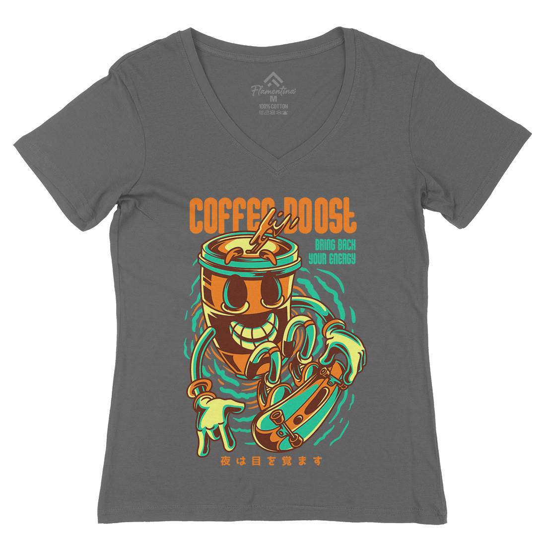 Coffee Boost Womens Organic V-Neck T-Shirt Drinks D726