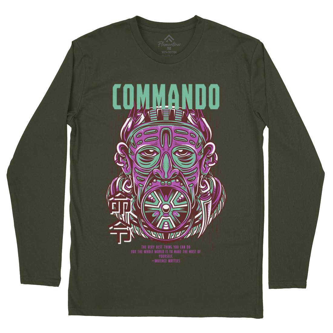 Commando Mens Long Sleeve T-Shirt Army D731