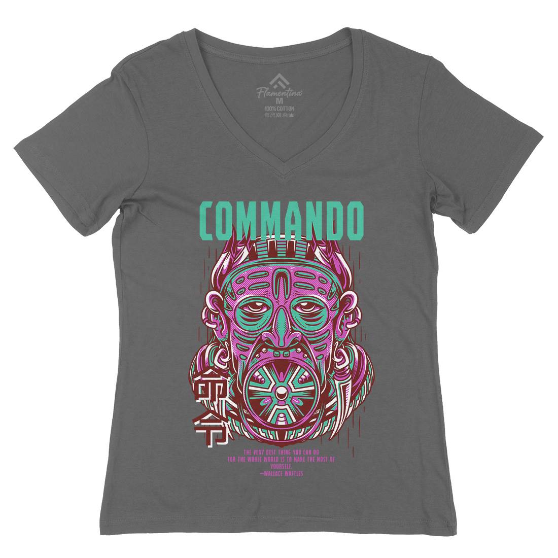 Commando Womens Organic V-Neck T-Shirt Army D731