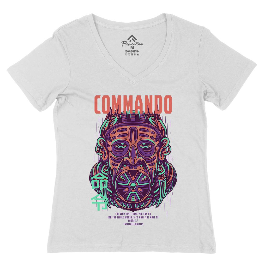 Commando Womens Organic V-Neck T-Shirt Army D731