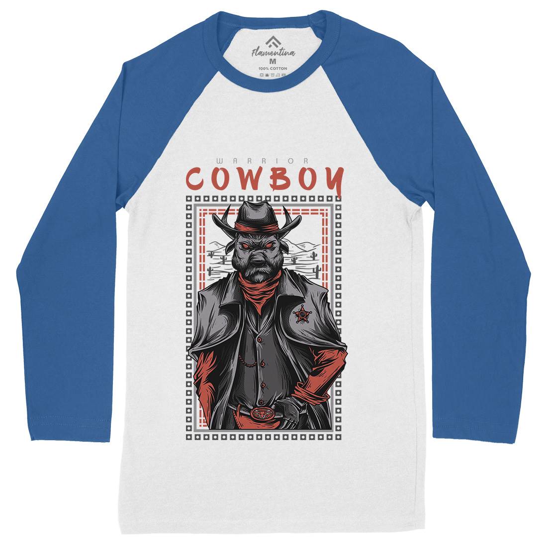 Cowboy Warrior Mens Long Sleeve Baseball T-Shirt American D735