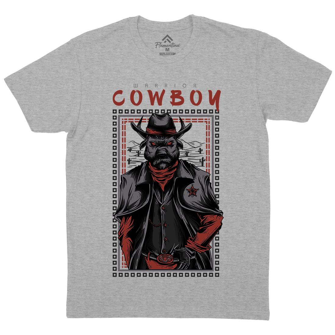Cowboy Warrior Mens Organic Crew Neck T-Shirt American D735