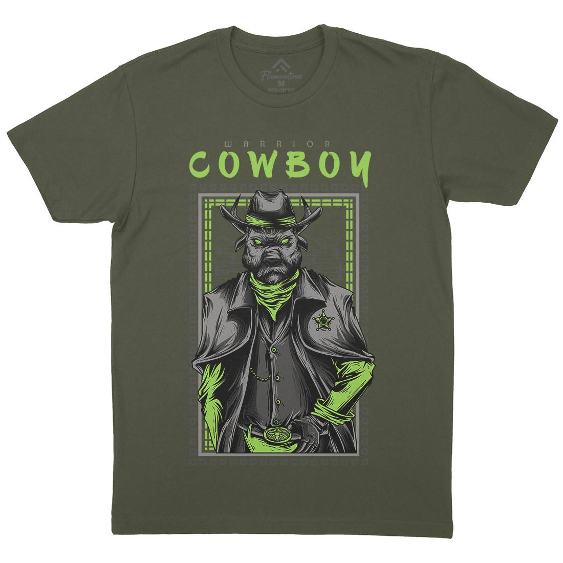 Cowboy Warrior Mens Organic Crew Neck T-Shirt American D735