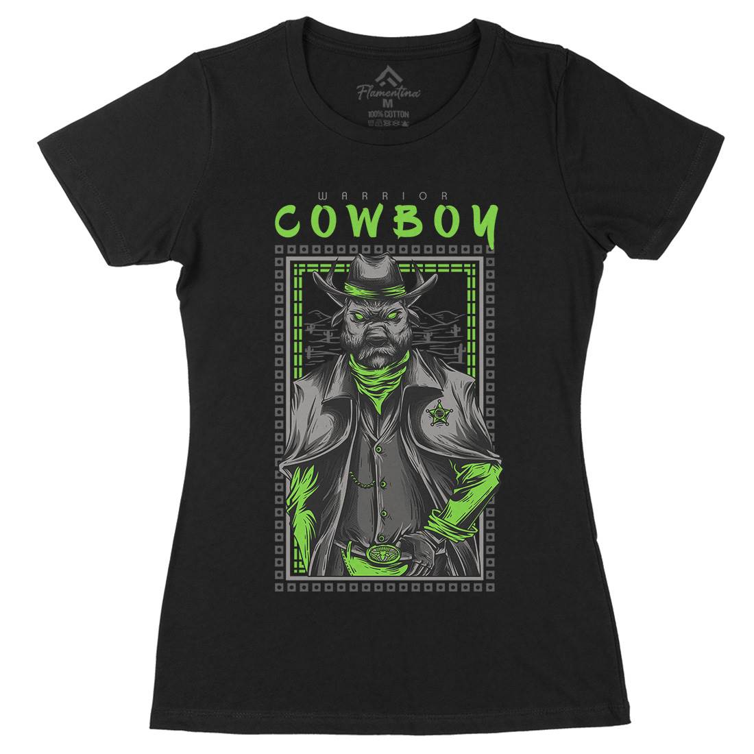 Cowboy Warrior Womens Organic Crew Neck T-Shirt American D735