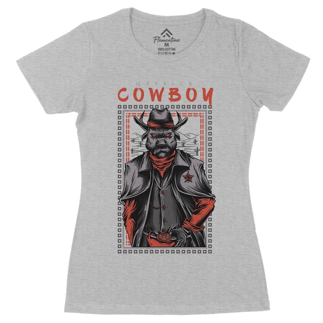 Cowboy Warrior Womens Organic Crew Neck T-Shirt American D735