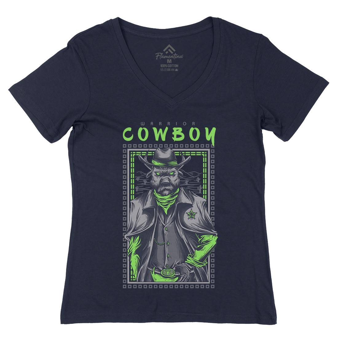 Cowboy Warrior Womens Organic V-Neck T-Shirt American D735
