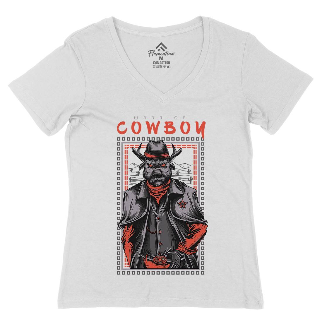 Cowboy Warrior Womens Organic V-Neck T-Shirt American D735