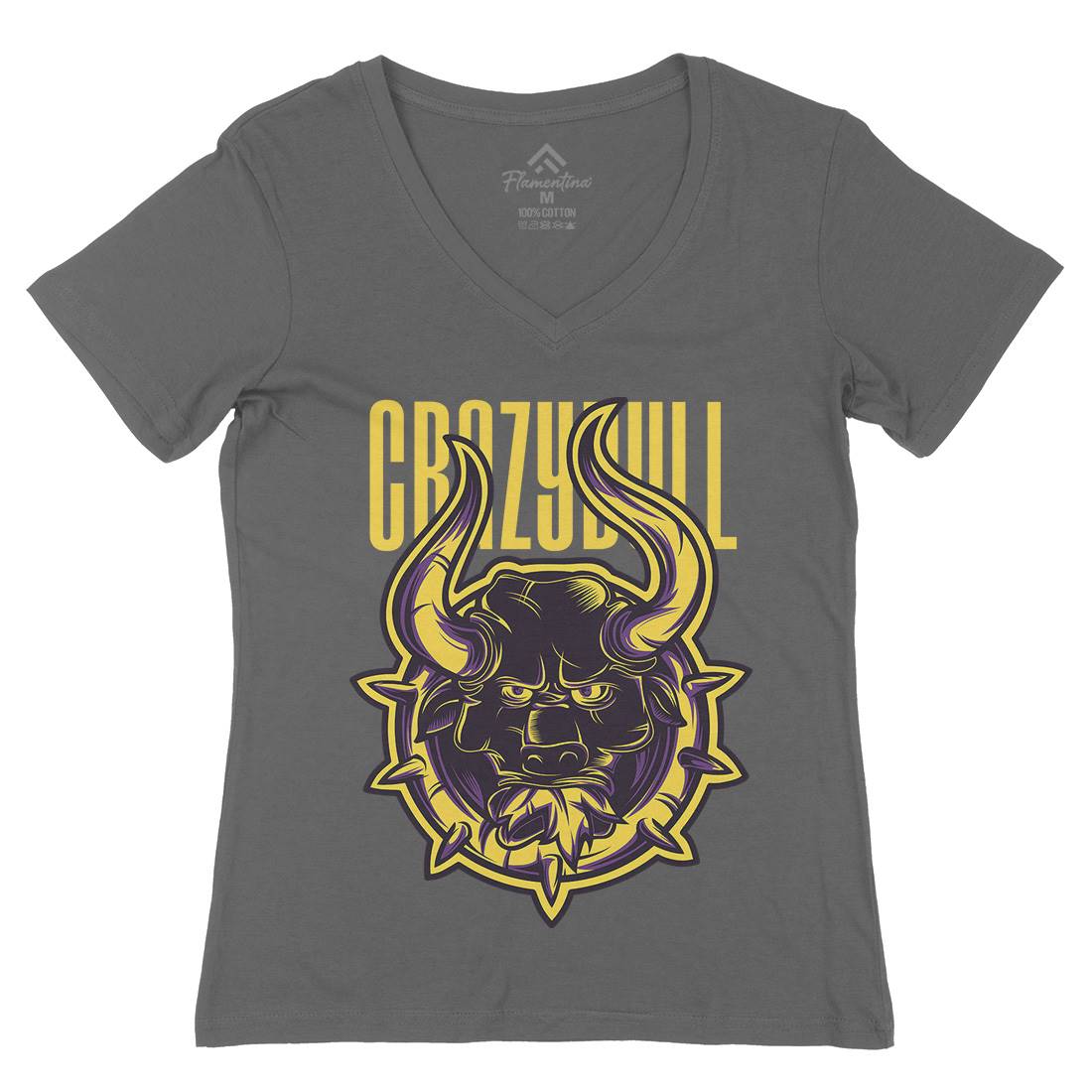 Crazy Bull Womens Organic V-Neck T-Shirt Animals D736