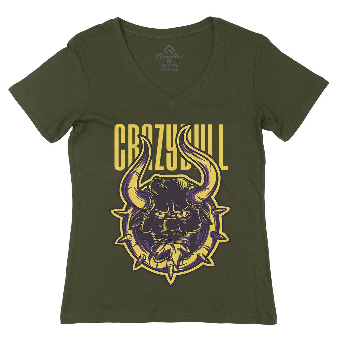 Crazy Bull Womens Organic V-Neck T-Shirt Animals D736