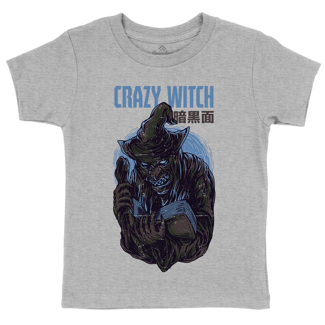 Crazy Witch Kids Organic Crew Neck T-Shirt Horror D737