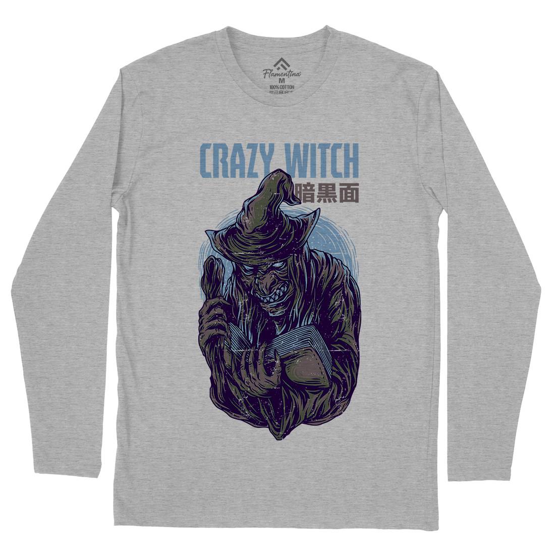 Crazy Witch Mens Long Sleeve T-Shirt Horror D737