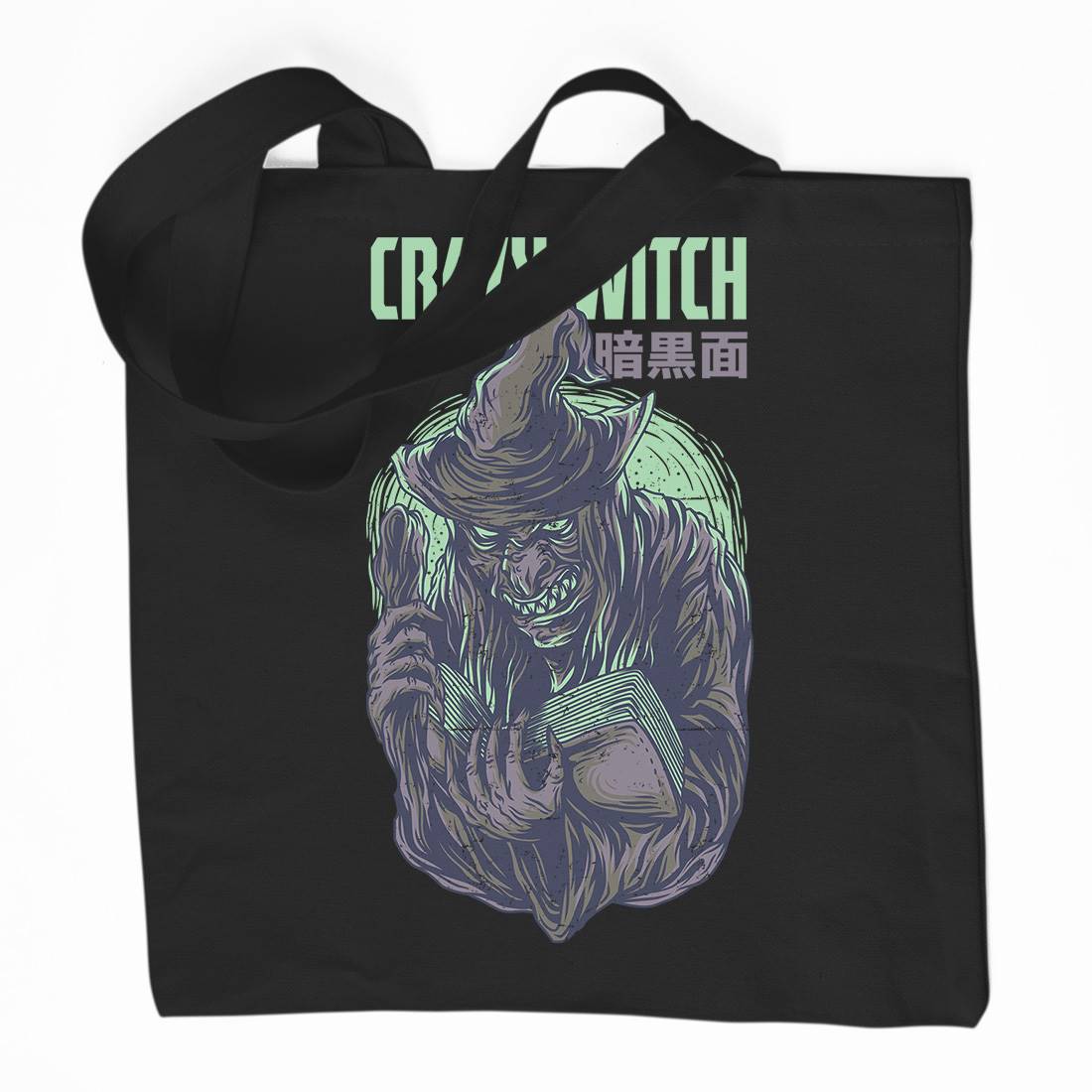 Crazy Witch Organic Premium Cotton Tote Bag Horror D737