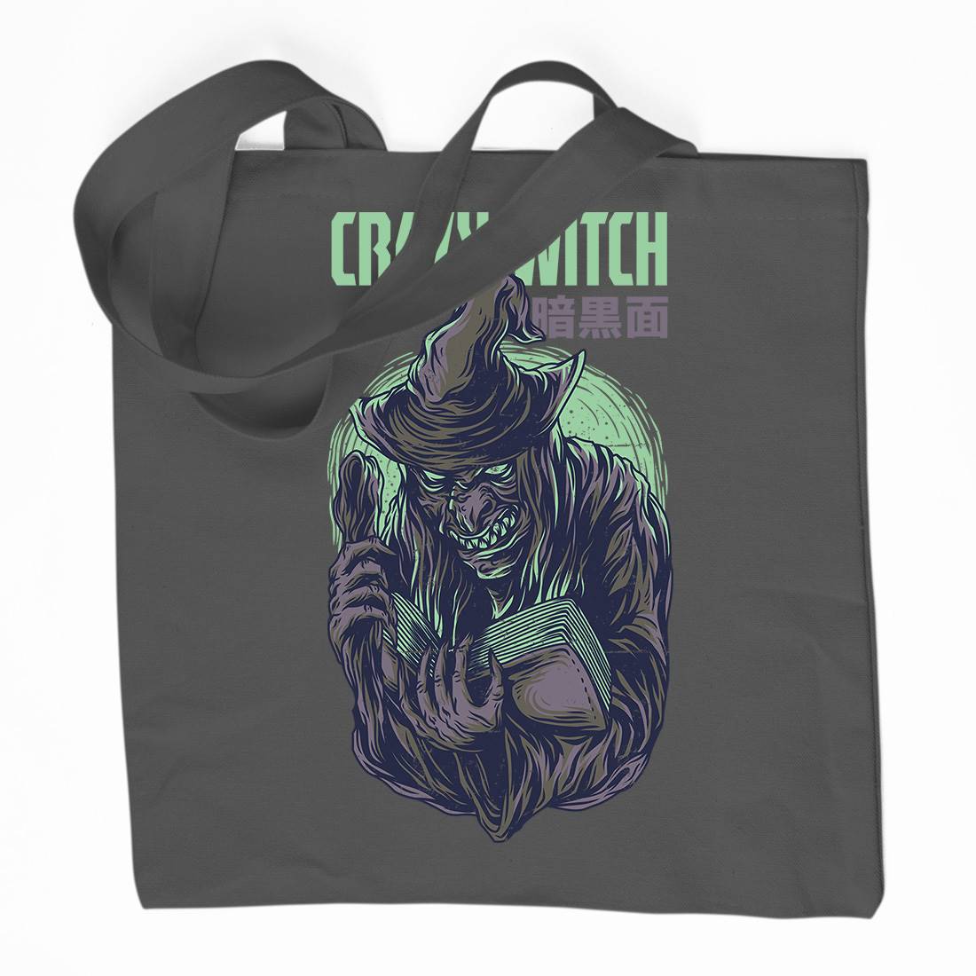 Crazy Witch Organic Premium Cotton Tote Bag Horror D737