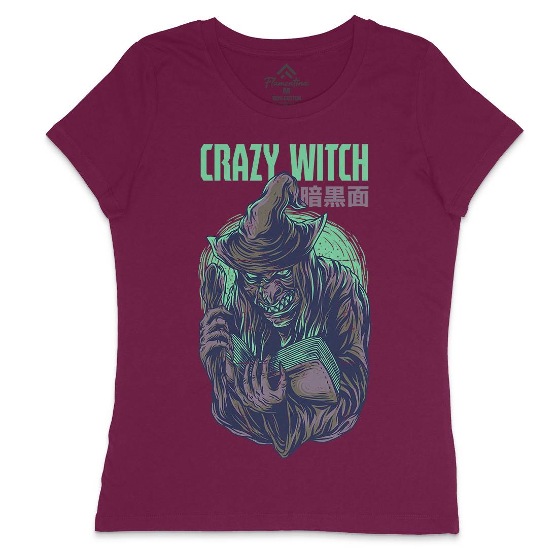 Crazy Witch Womens Crew Neck T-Shirt Horror D737