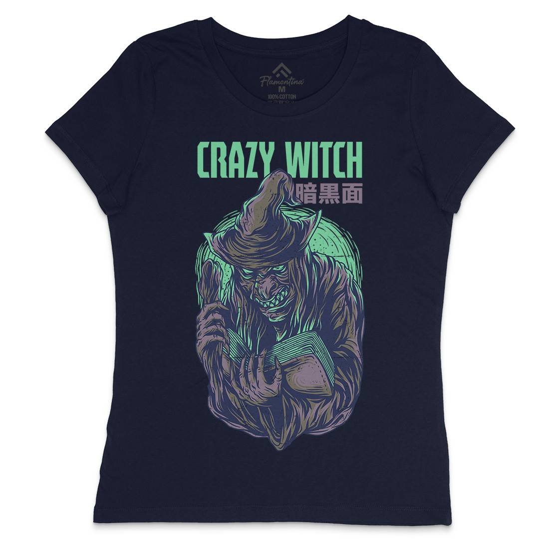 Crazy Witch Womens Crew Neck T-Shirt Horror D737