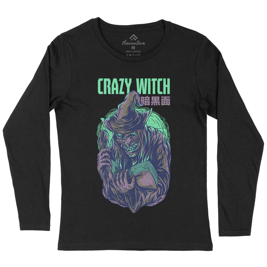 Crazy Witch Womens Long Sleeve T-Shirt Horror D737
