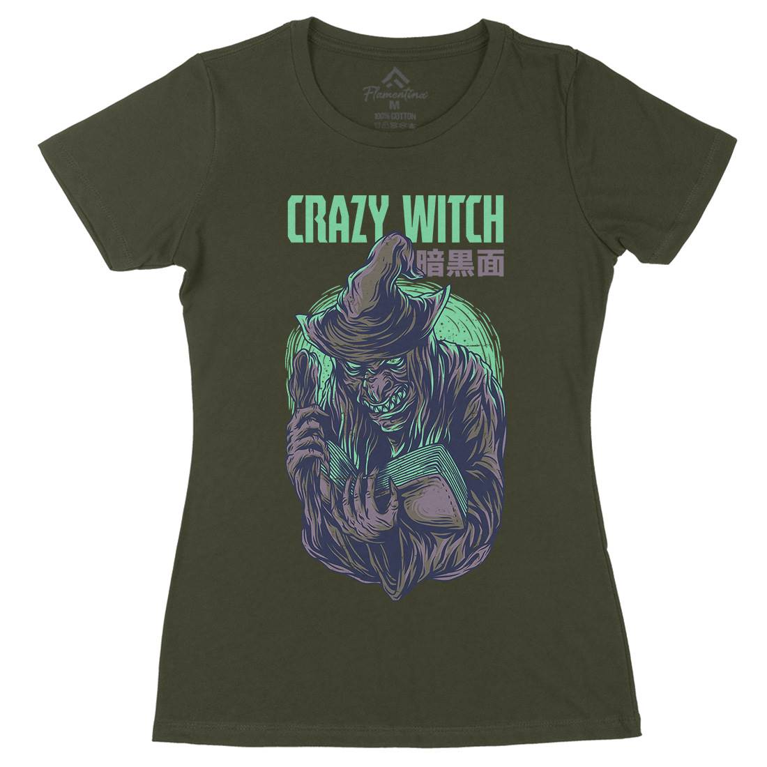Crazy Witch Womens Organic Crew Neck T-Shirt Horror D737