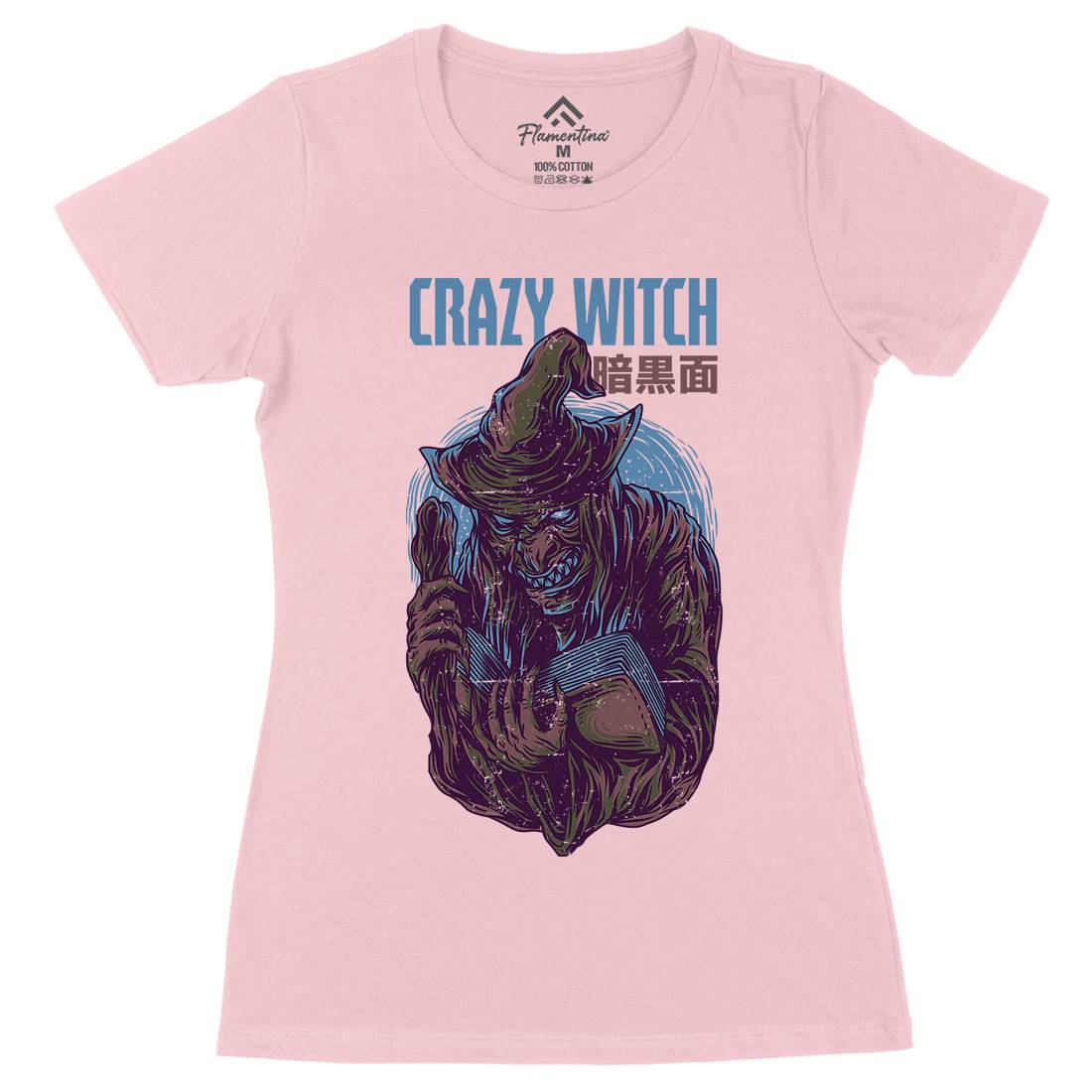 Crazy Witch Womens Organic Crew Neck T-Shirt Horror D737
