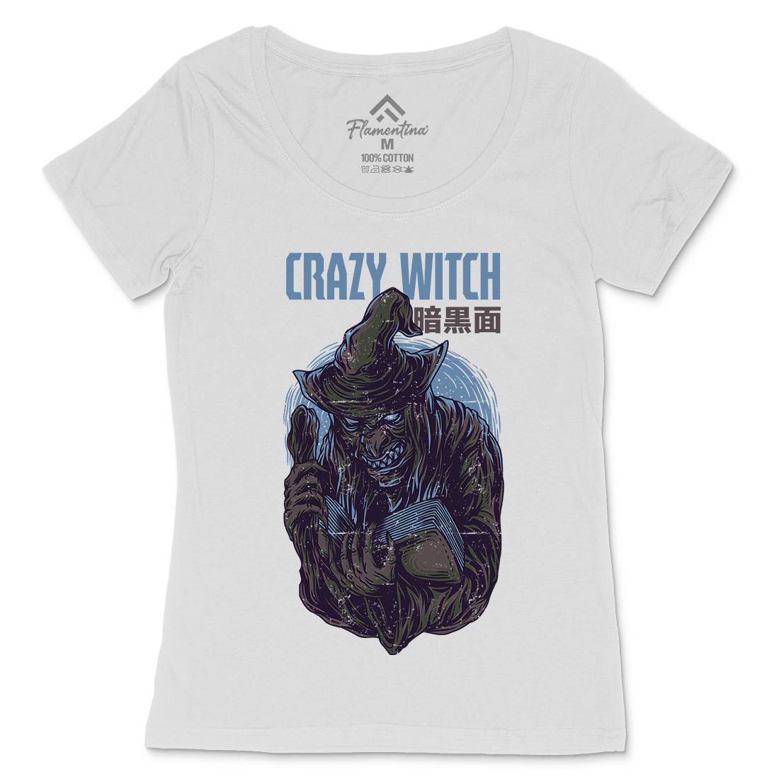 Crazy Witch Womens Scoop Neck T-Shirt Horror D737