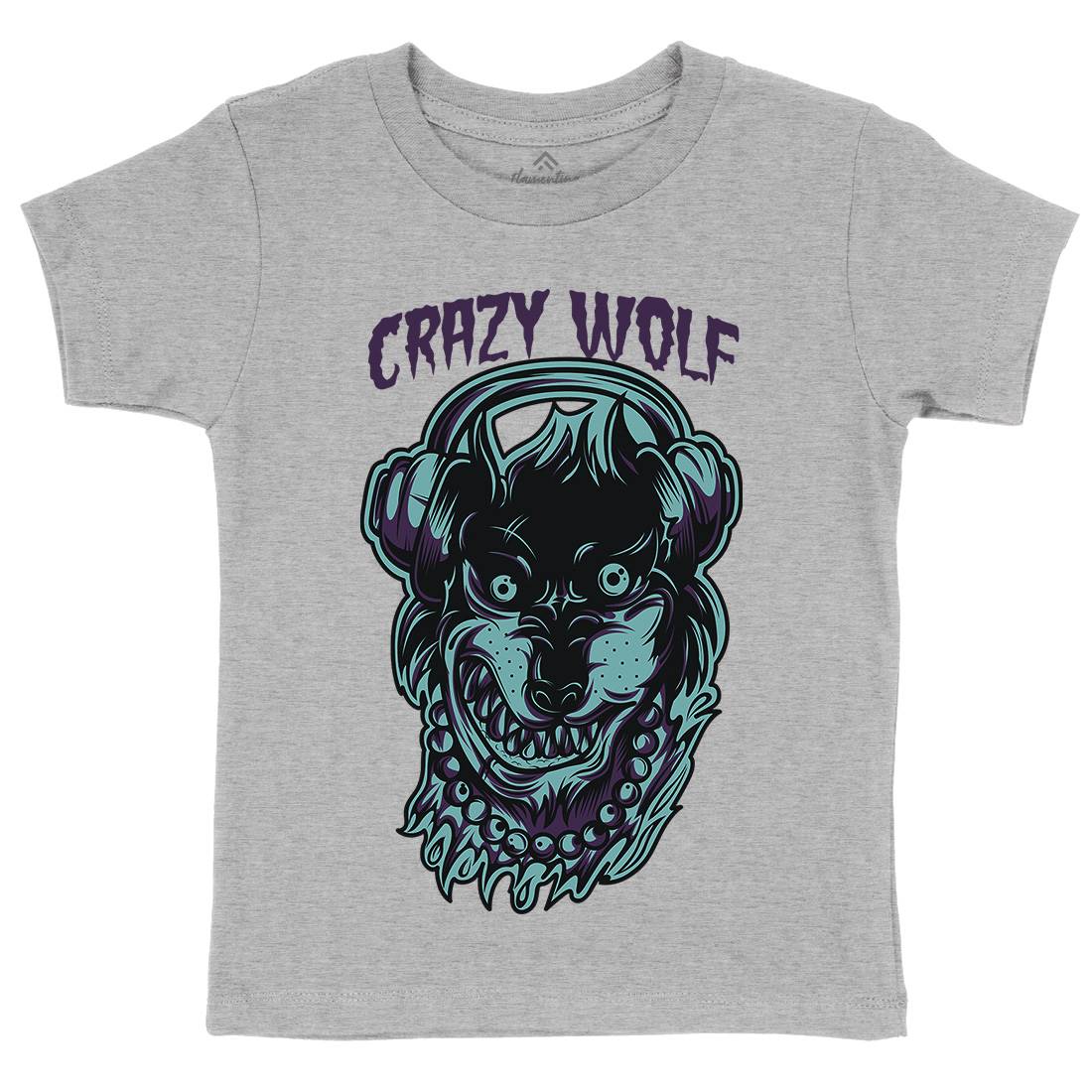 Crazy Wolf Kids Crew Neck T-Shirt Animals D738