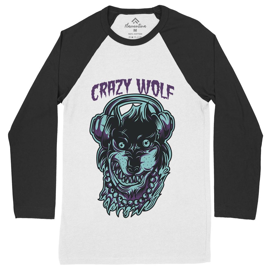 Crazy Wolf Mens Long Sleeve Baseball T-Shirt Animals D738