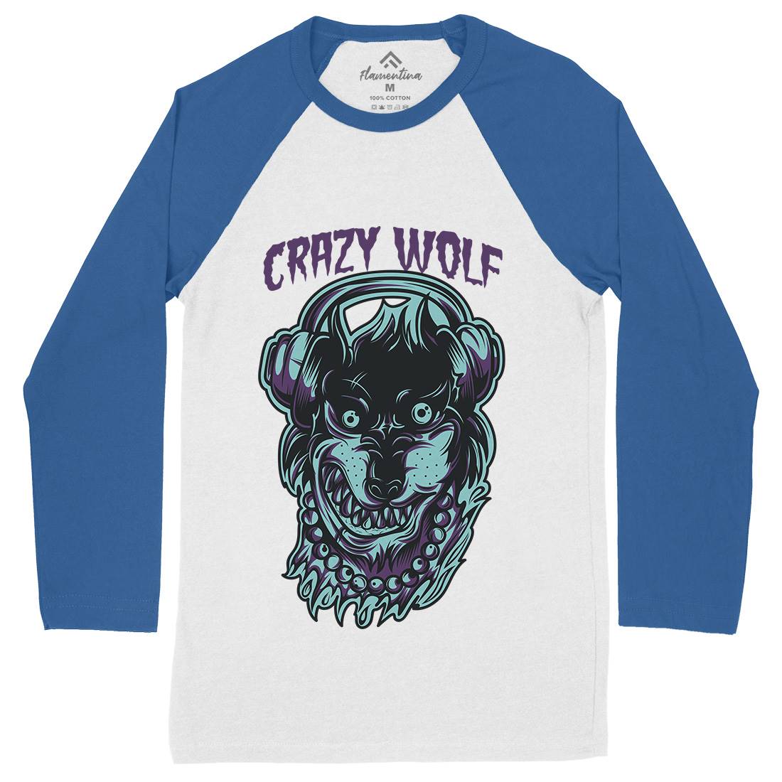Crazy Wolf Mens Long Sleeve Baseball T-Shirt Animals D738