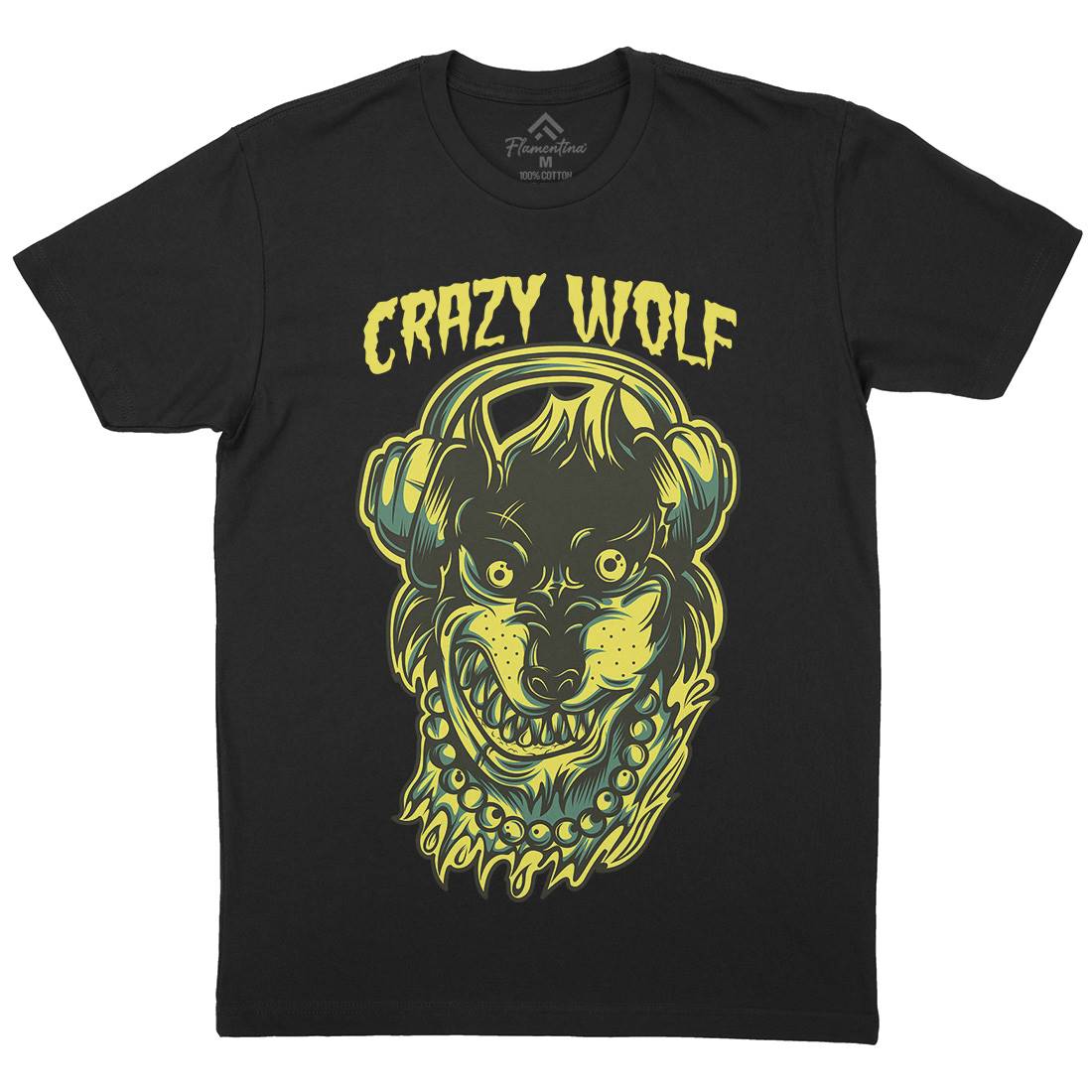 Crazy Wolf Mens Organic Crew Neck T-Shirt Animals D738