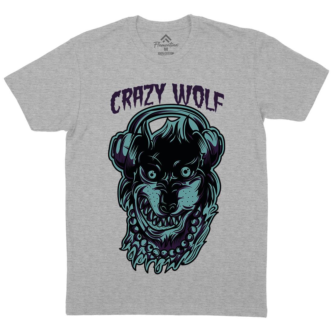 Crazy Wolf Mens Organic Crew Neck T-Shirt Animals D738
