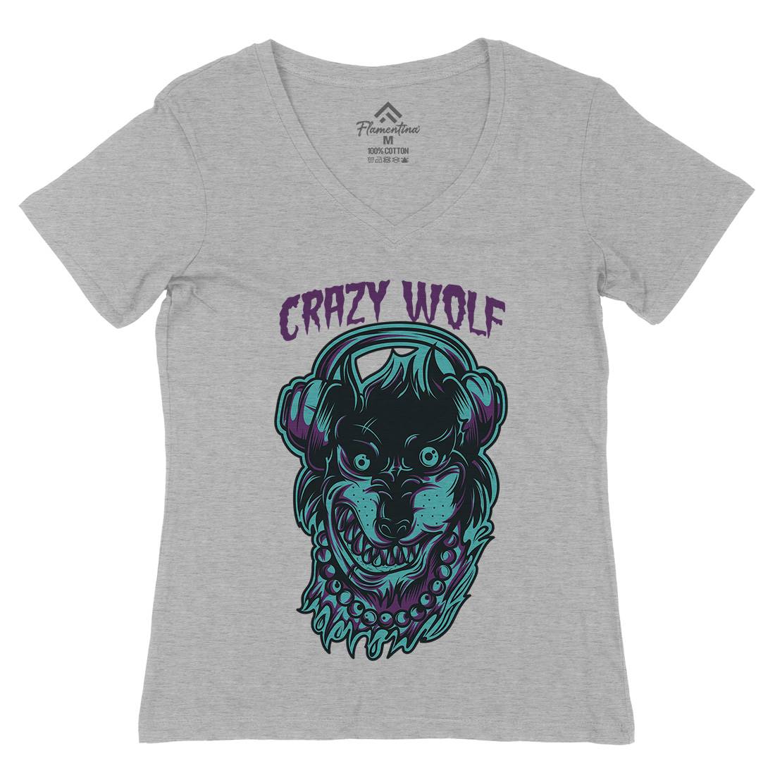 Crazy Wolf Womens Organic V-Neck T-Shirt Animals D738
