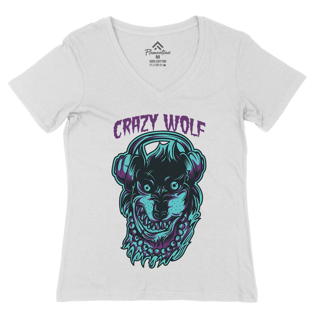 Crazy Wolf Womens Organic V-Neck T-Shirt Animals D738