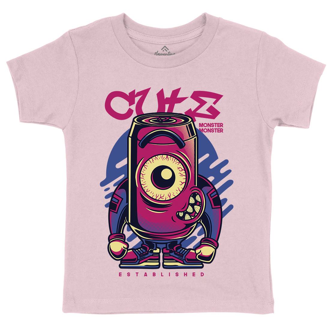 Cute Monster Kids Crew Neck T-Shirt Drinks D740