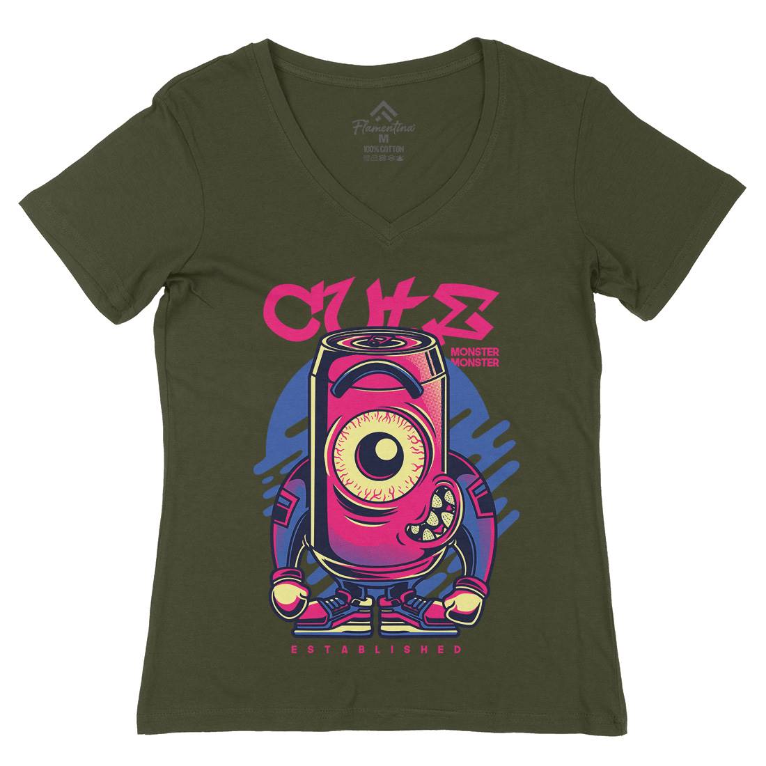 Cute Monster Womens Organic V-Neck T-Shirt Drinks D740