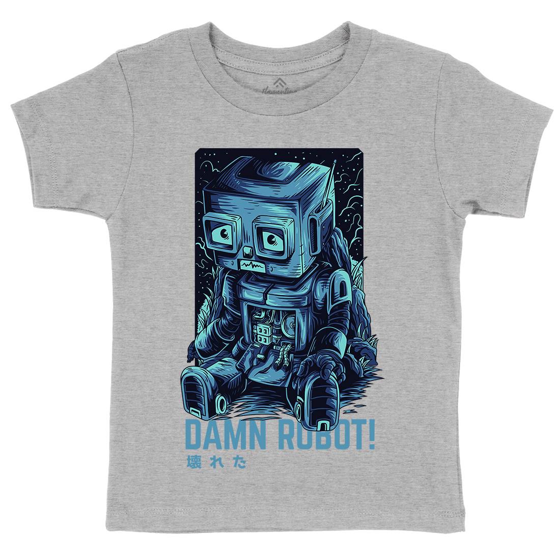 Damn Robot Kids Crew Neck T-Shirt Space D742
