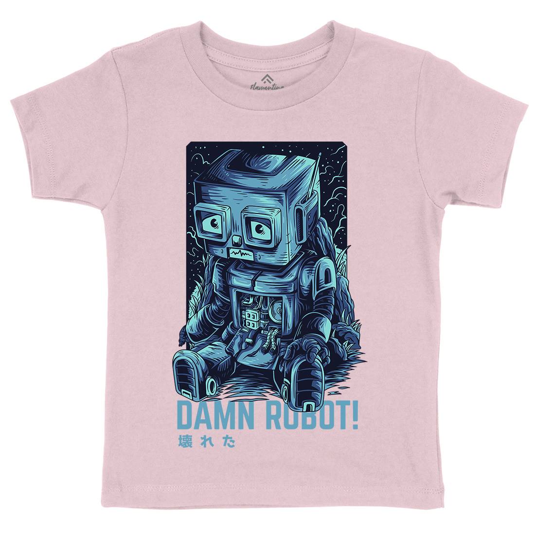 Damn Robot Kids Crew Neck T-Shirt Space D742