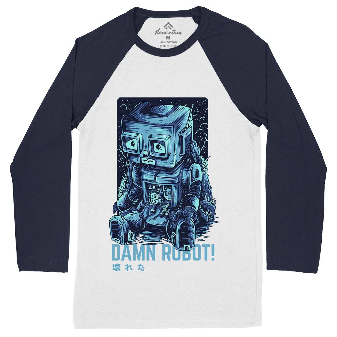Damn Robot Mens Long Sleeve Baseball T-Shirt Space D742