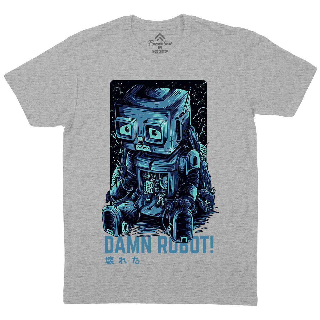 Damn Robot Mens Organic Crew Neck T-Shirt Space D742