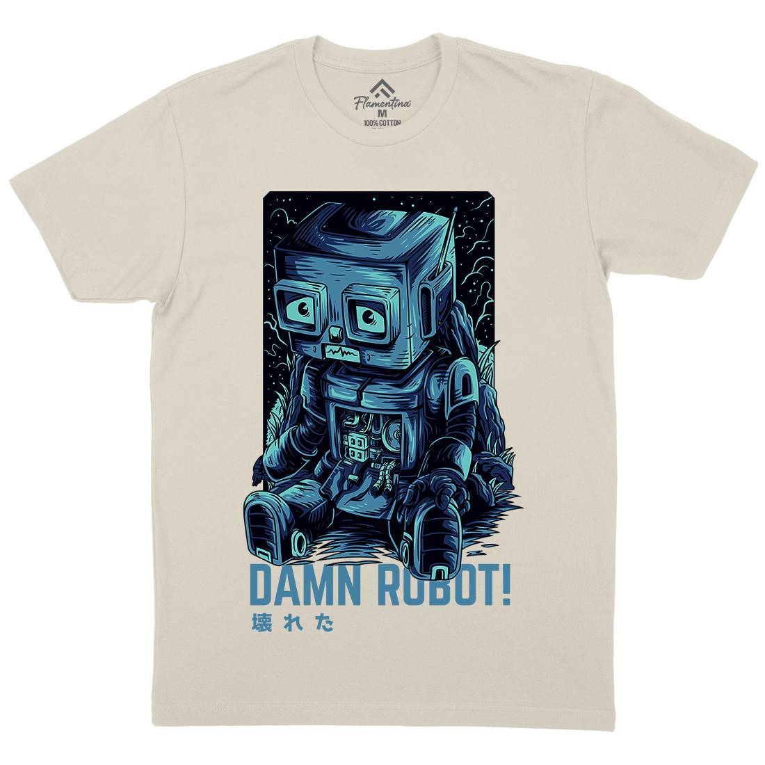 Damn Robot Mens Organic Crew Neck T-Shirt Space D742