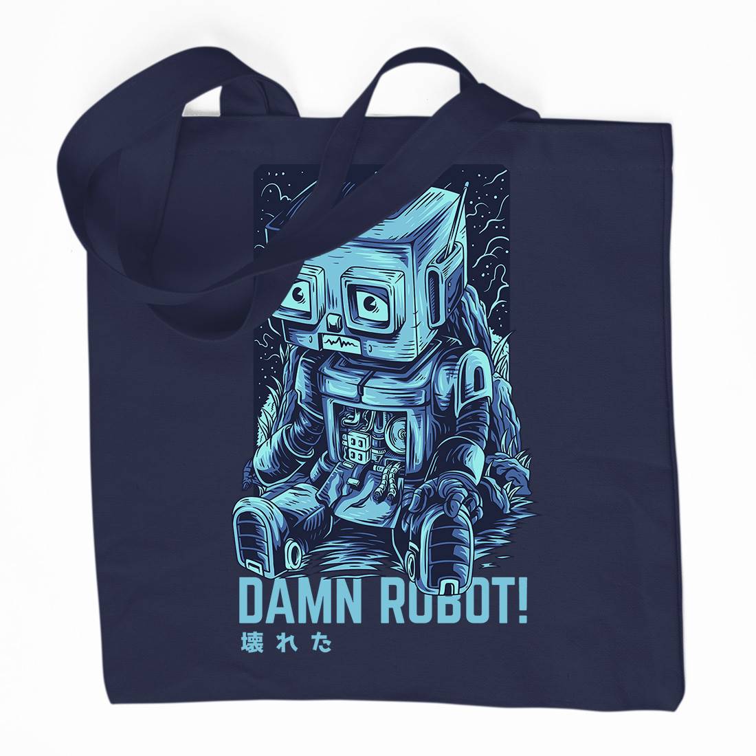 Damn Robot Organic Premium Cotton Tote Bag Space D742