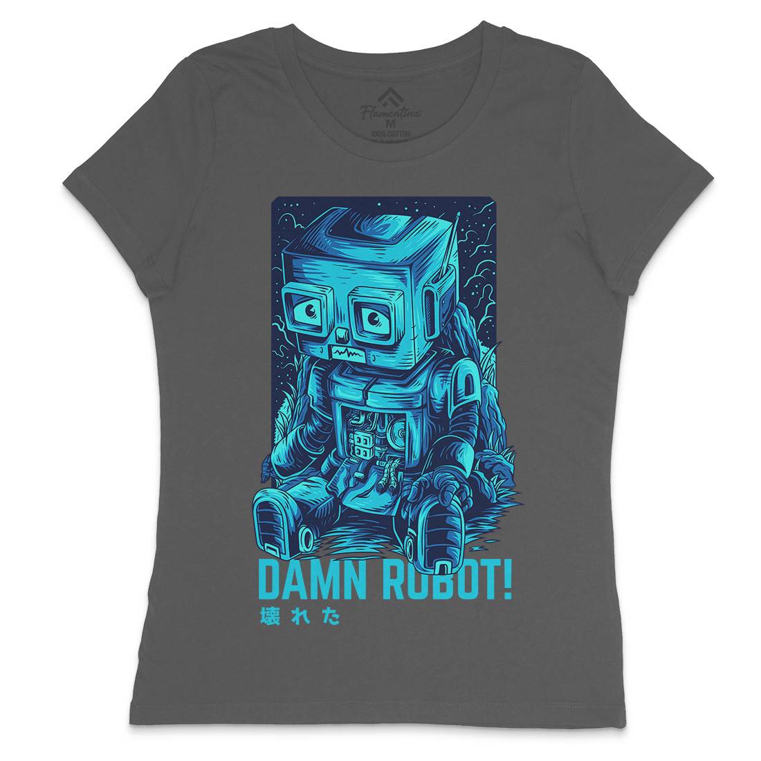 Damn Robot Womens Crew Neck T-Shirt Space D742