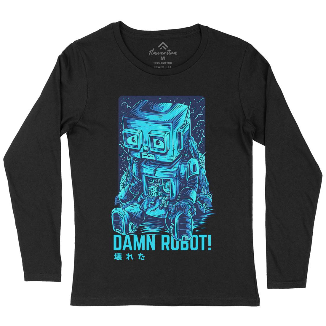 Damn Robot Womens Long Sleeve T-Shirt Space D742