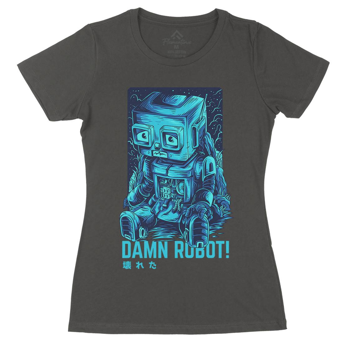 Damn Robot Womens Organic Crew Neck T-Shirt Space D742