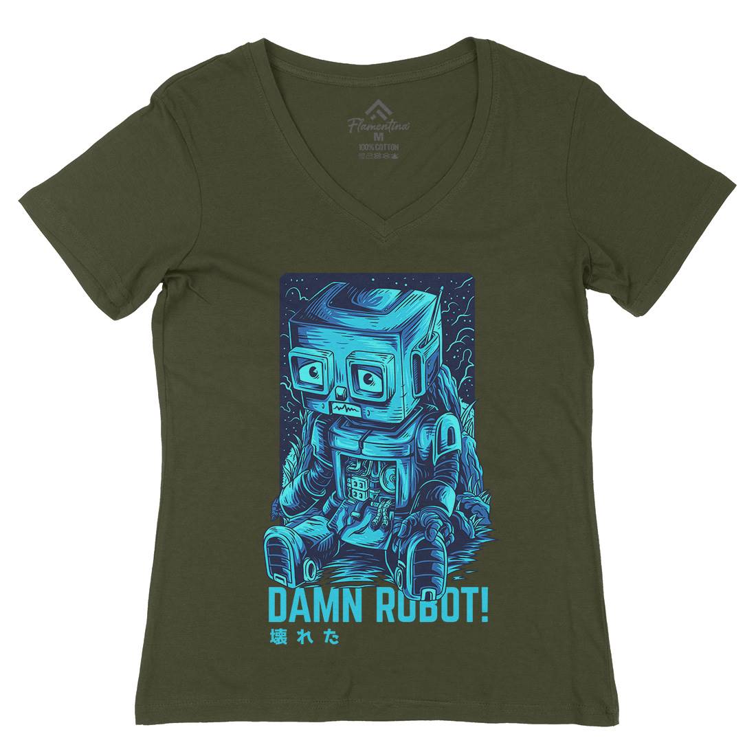 Damn Robot Womens Organic V-Neck T-Shirt Space D742