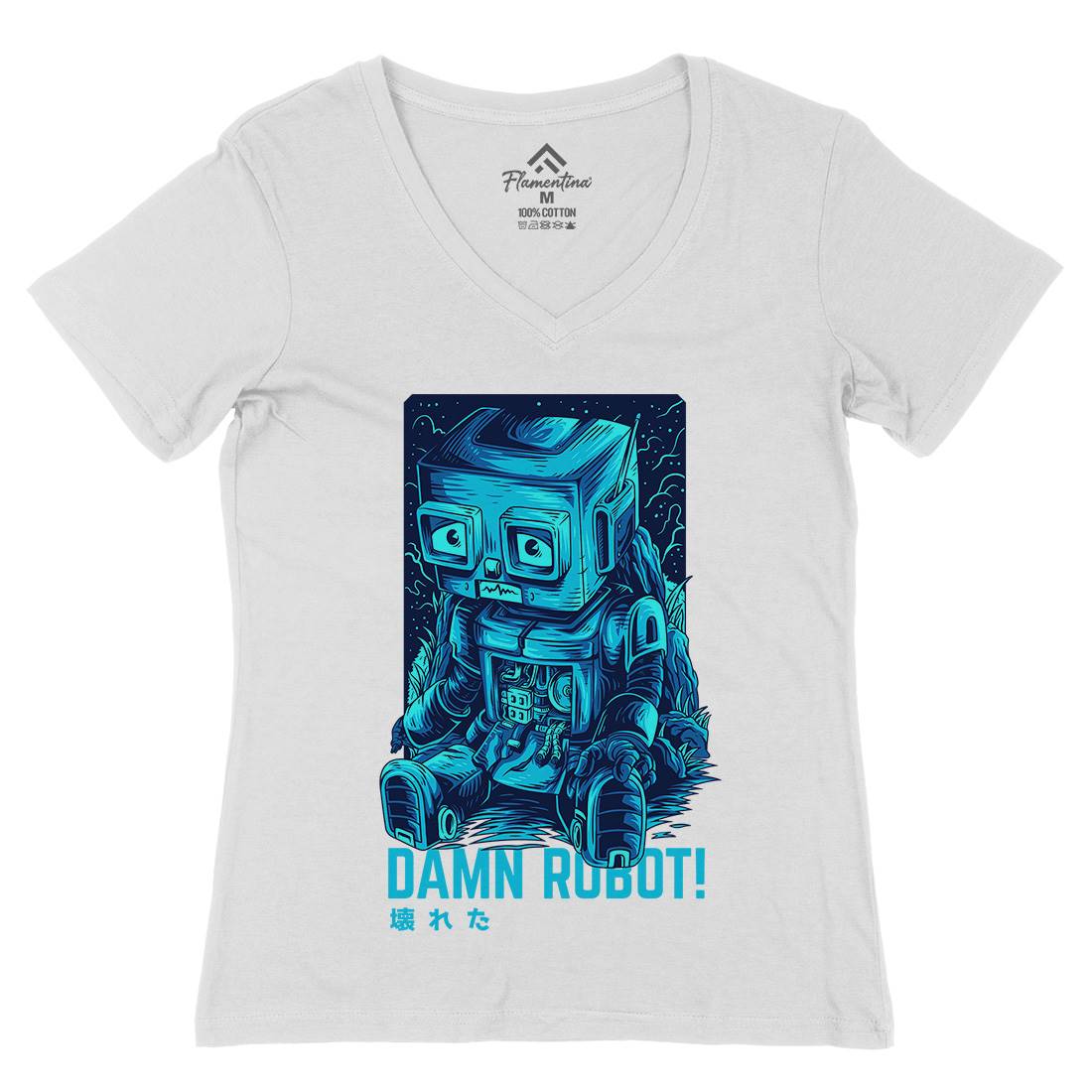 Damn Robot Womens Organic V-Neck T-Shirt Space D742