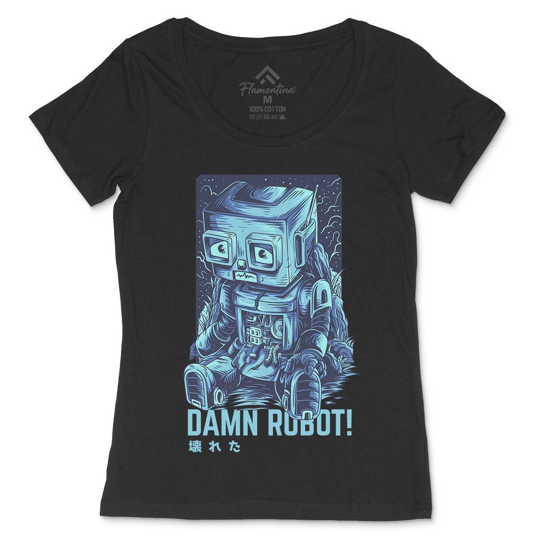 Damn Robot Womens Scoop Neck T-Shirt Space D742