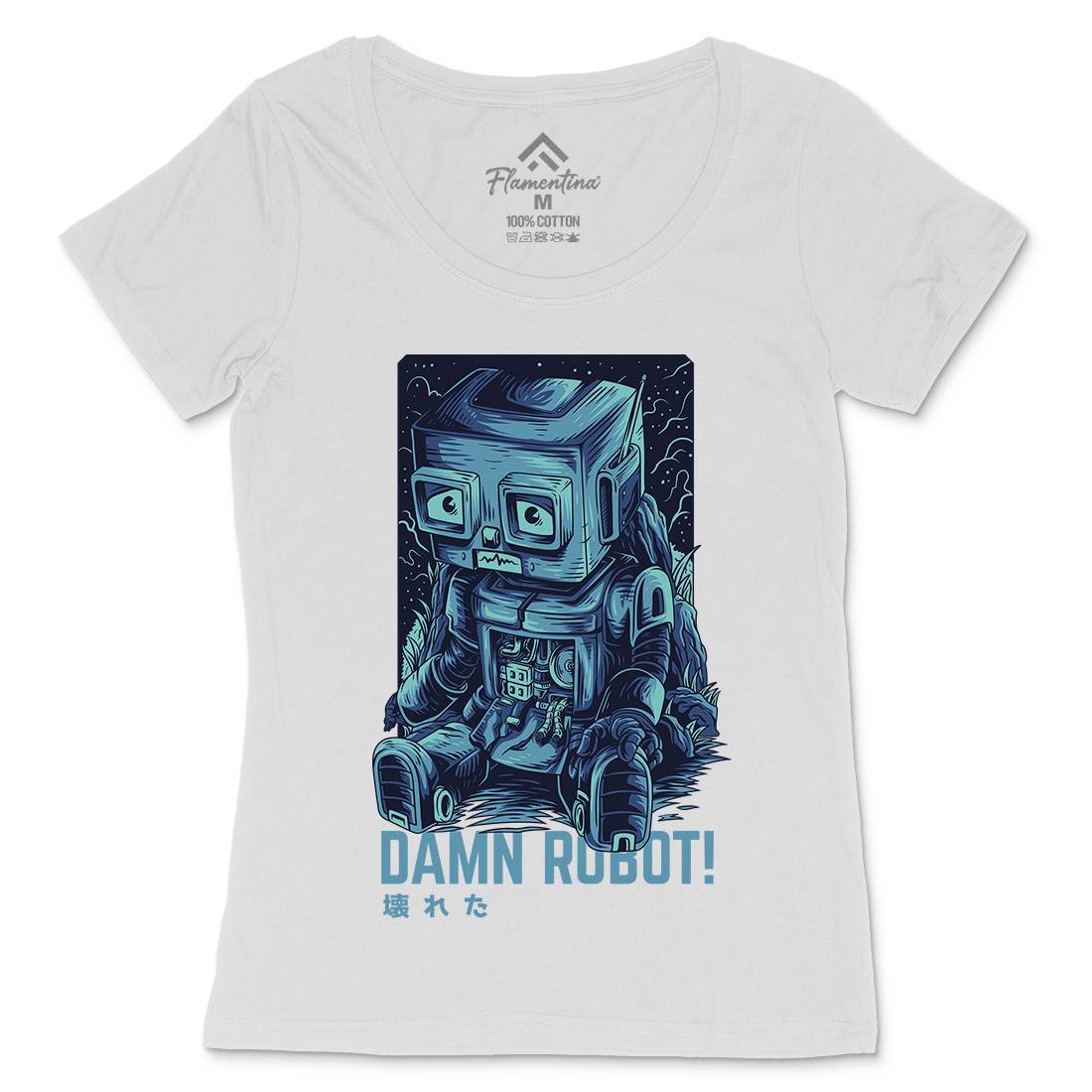Damn Robot Womens Scoop Neck T-Shirt Space D742