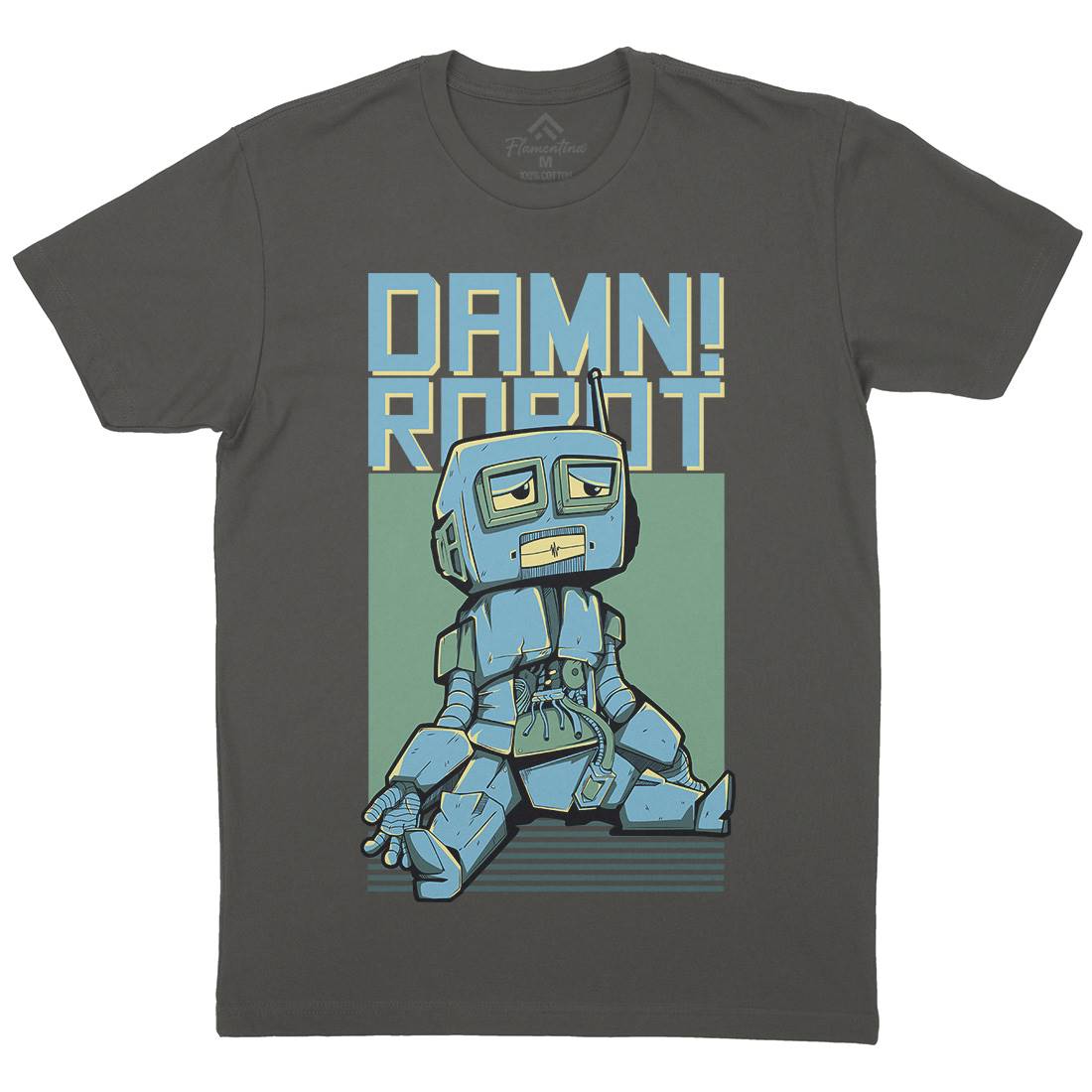 Damn Robot Mens Organic Crew Neck T-Shirt Space D743