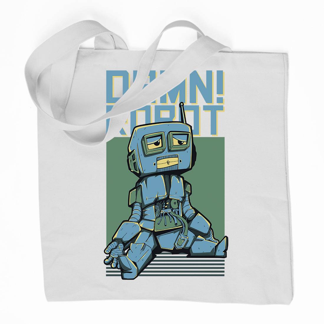 Damn Robot Organic Premium Cotton Tote Bag Space D743