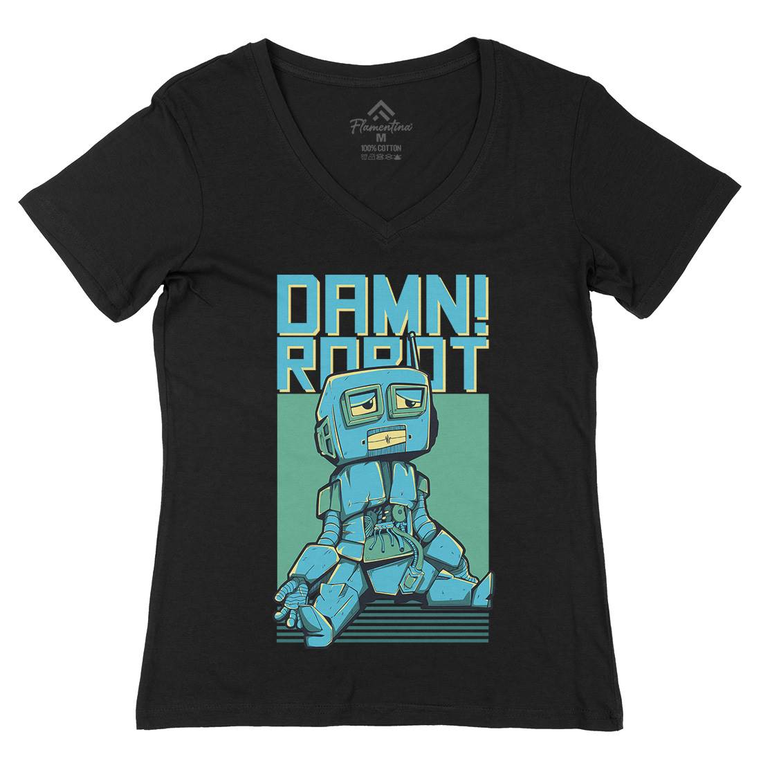 Damn Robot Womens Organic V-Neck T-Shirt Space D743