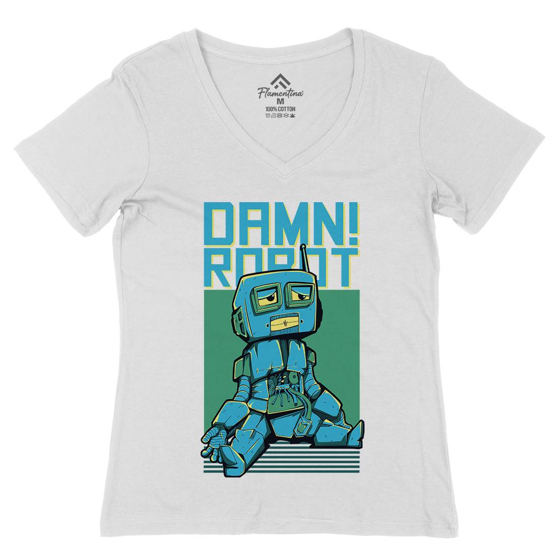 Damn Robot Womens Organic V-Neck T-Shirt Space D743