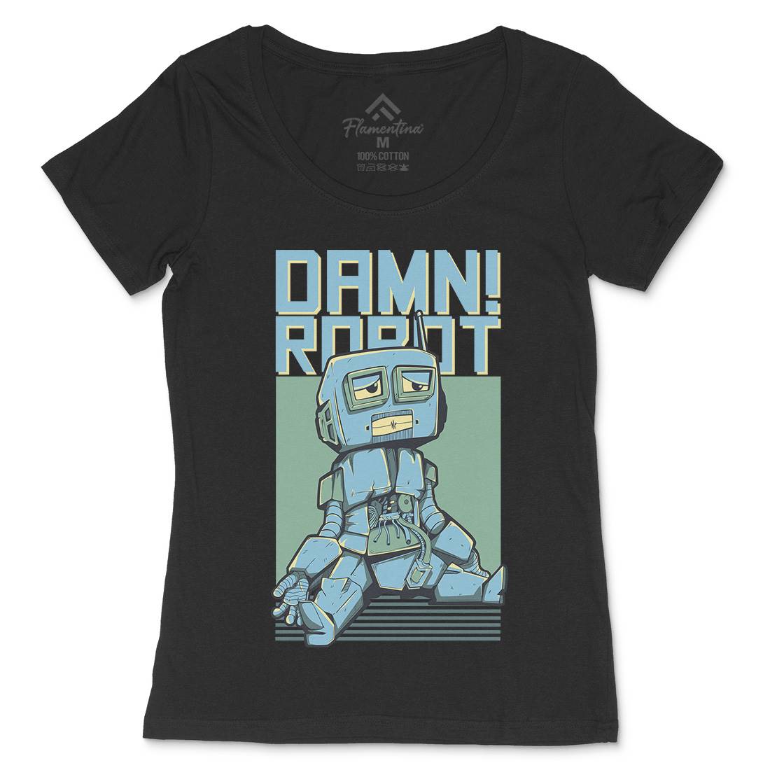 Damn Robot Womens Scoop Neck T-Shirt Space D743